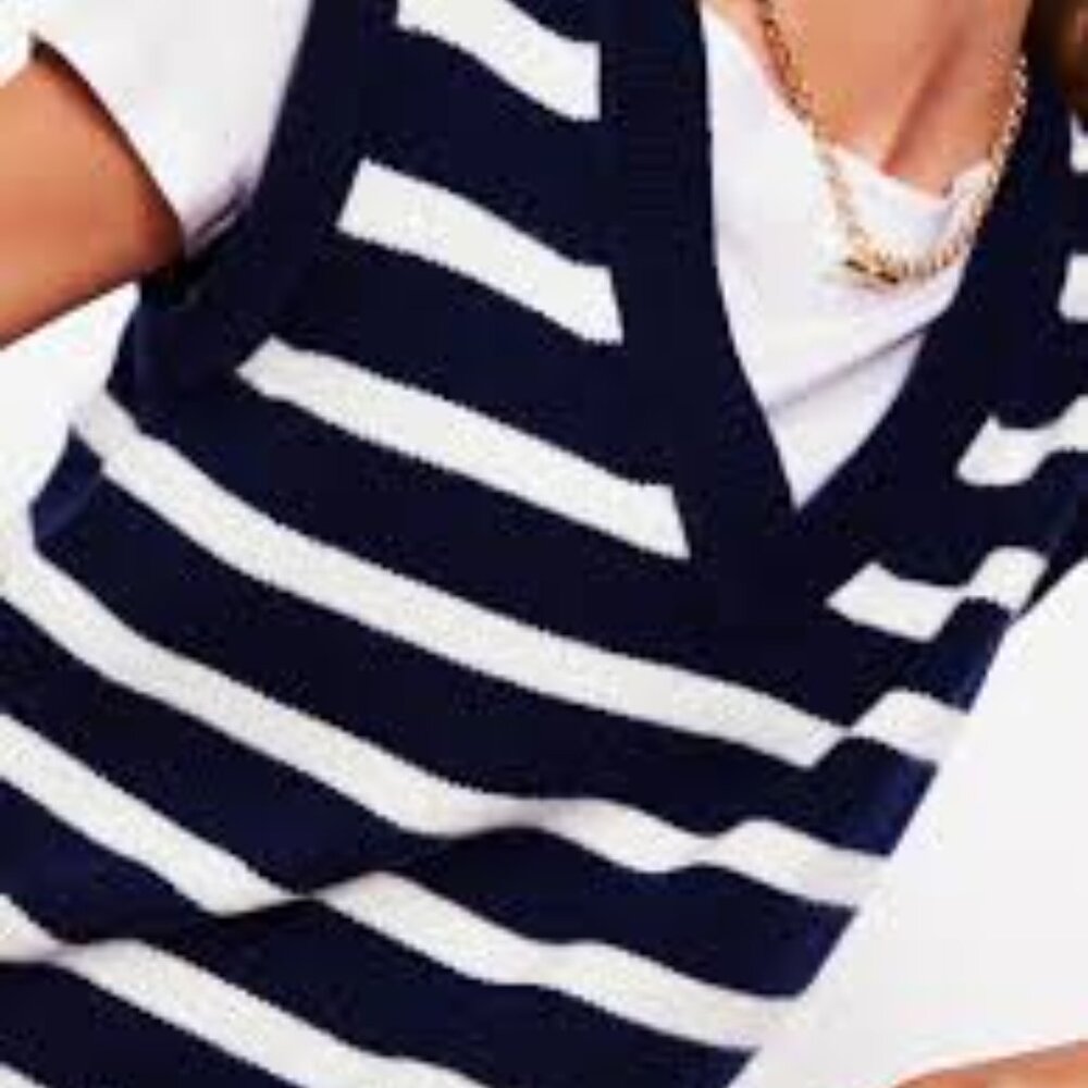 Boden Olivia Merino Striped Knit Sweater Vest in Navy and Ivory